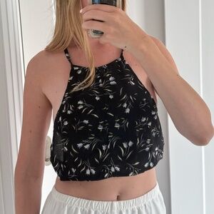 American Apparel Floral Halter Backless Top